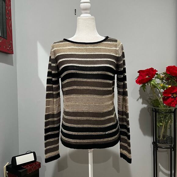 NEW Banana Republic Linen Striped Neutral Colorblock Open Weave Sweater S NWOT - Picture 5 of 16